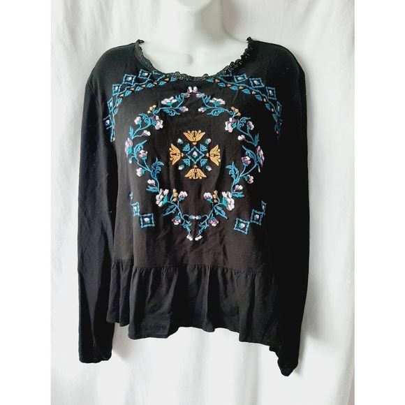 Xhilaration black embroidered bohemian babydoll sz XXL Lace blouse - Picture 1 of 4